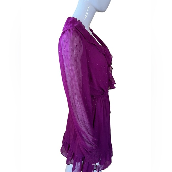 NWT Taylor Women’s Metallic Surplice V-Neck Long Sleeve Ruffled Trim Mini Dress - Picture 9 of 14